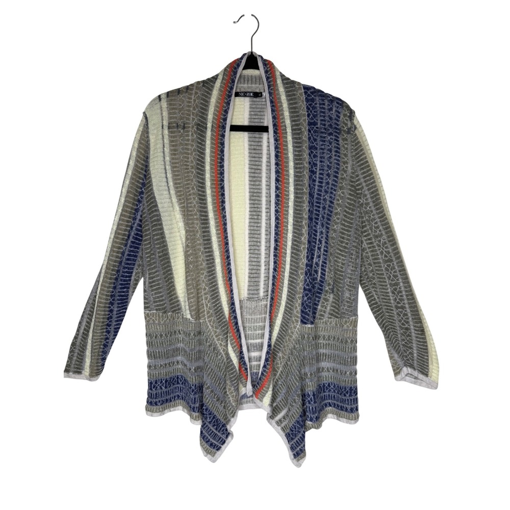 Nic+Zoe Sweater Linen Blend Open Front Size LP Coastal Grandma Effortless Style